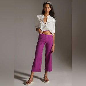 Anthropologie Maeve The Colette Magenta Cropped Linen Wide-leg Pants